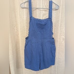 Cider Blue Women's Short Overalls with Lace Trim